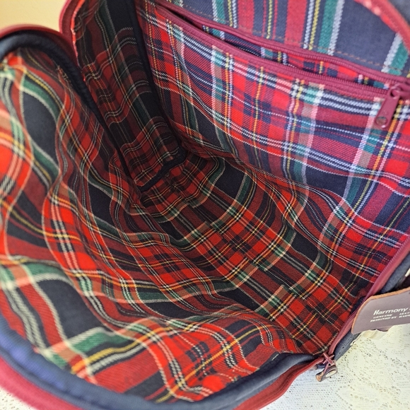 Small Canvas & Leather Backpack Navy and Plum with Silver Hardware Bee Accent - Picture 12 of 14